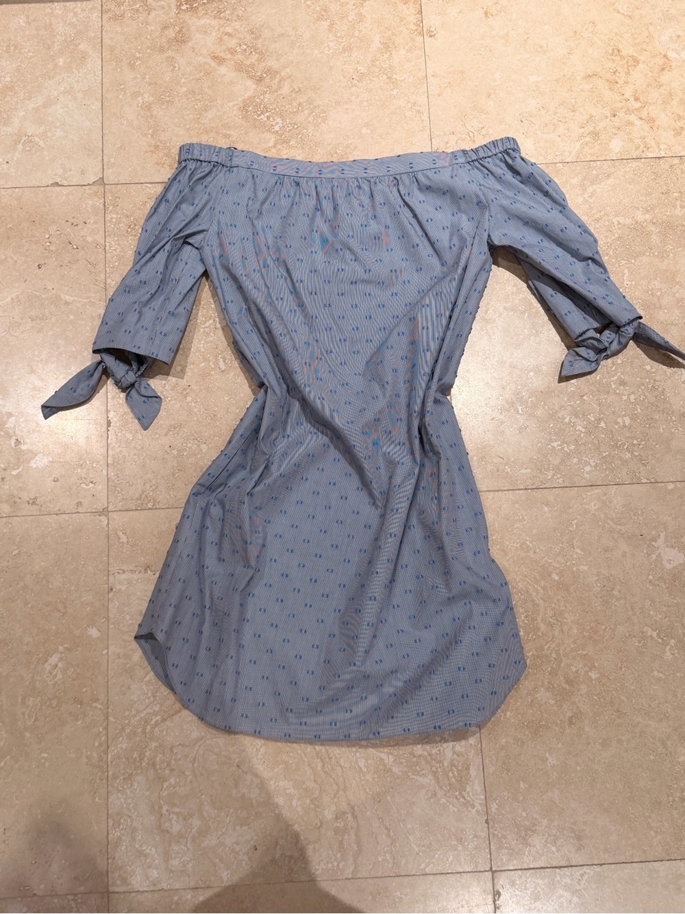 BCBG Maxazaria Off-Shoulder Blue Tie-Sleeve Women's Dress 100% Cotton
